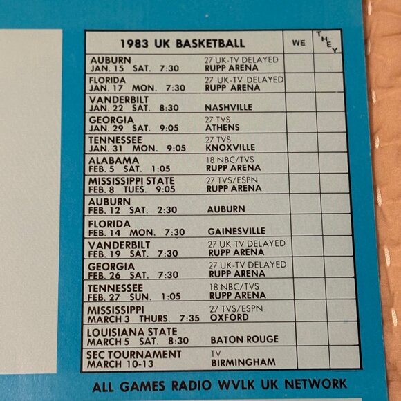 Vintage Kentucky Wildcats 82-83 Basketball Schedule Calendar Poster Twin Towers - Picture 4 of 16